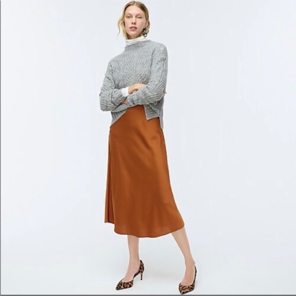 J. CREW Women’s XS Pull On Slip Midi Skirt Copper Silky Long Fall Holiday
